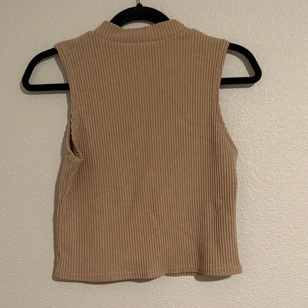 Miami Ribbed Sleeveless Top in Tan - Picture 4 of 4